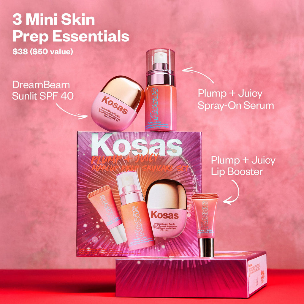 Kosas - Plump + Juicy Makeup Prep Skincare Set
Mini Sunlit SPF, Collagen Serum + Buttery Lip Treatment