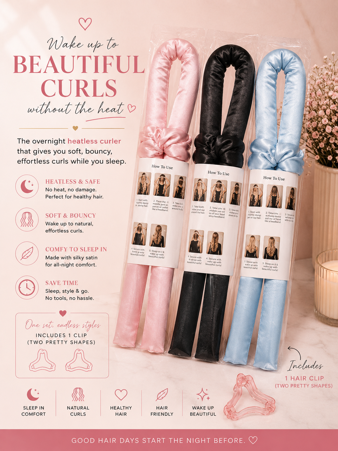 The overnight heatless curler 💕